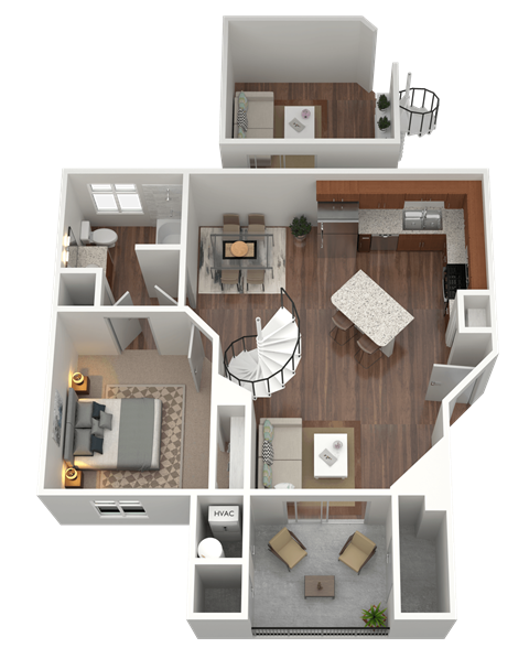 Floor plan for 1 bed, 1 bath, 868 sqft